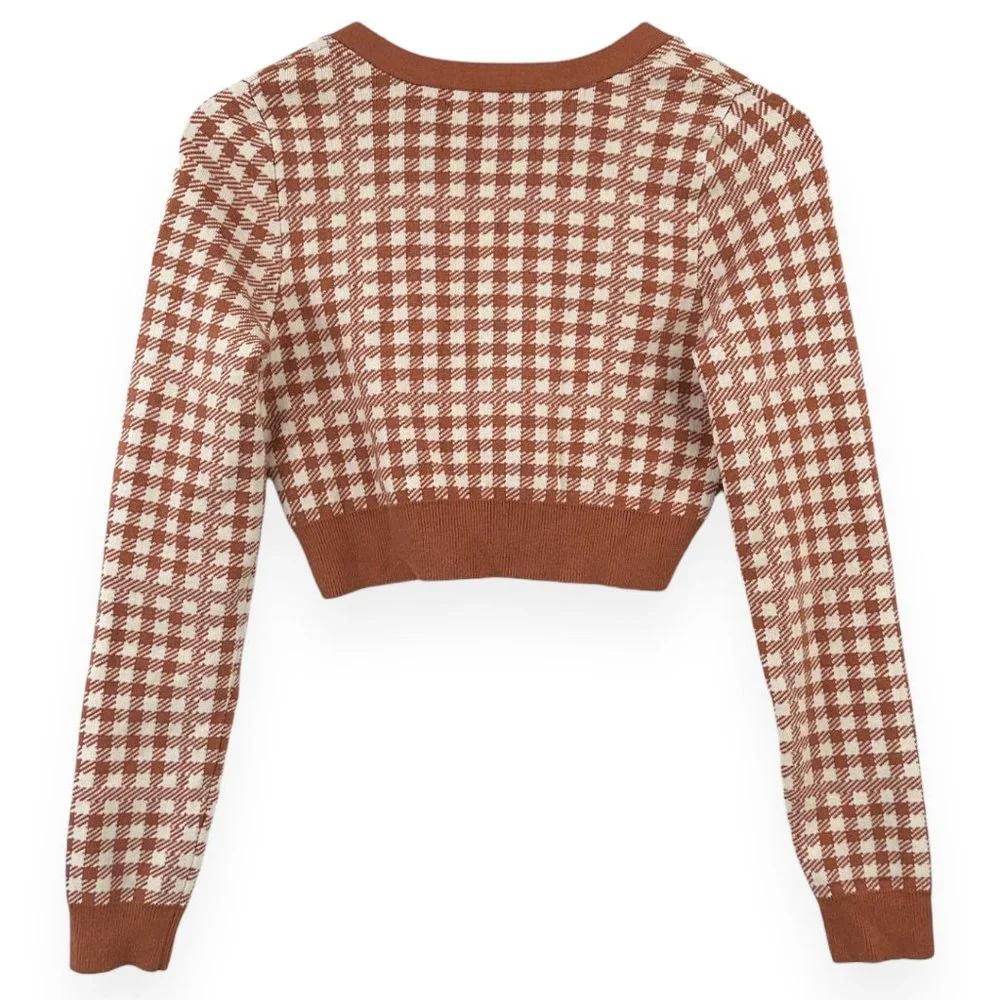 NWT Urban Outfitters Coral Orange "Pamela" Plaid Cardigan Sz S - Picture 4 of 10